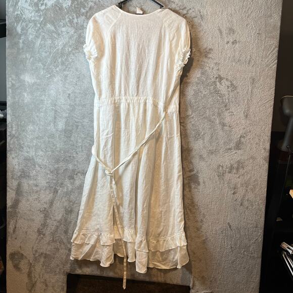 J. Crew White Short Sleeve Ruffled Wrap Dress Cover Up 100% Linen Womens Size 6 - Picture 4 of 7